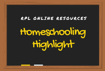 chalkboard cartoon with text that reads RPL Online Resources Homeschooling Highlight